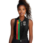 Personalized Burkina Faso Women Sleeveless Polo Shirt Striped Black - Bogolan Pattern - African Pride