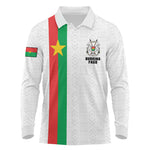 Personalized Burkina Faso Long Sleeve Polo Shirt Striped White - Bogolan Pattern - African Pride