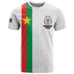 Personalized Burkina Faso T shirt Striped White - Bogolan Pattern - African Pride