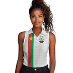 Personalized Burkina Faso Women Sleeveless Polo Shirt Striped White - Bogolan Pattern - African Pride