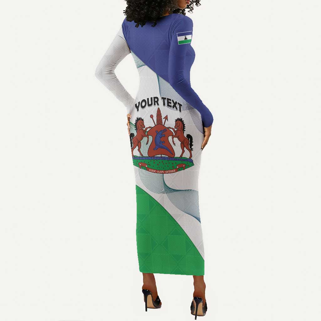 Personalized Naha ea Lesotho Long Sleeve Bodycon Dress Coat Of Arms With Kente Pattern - African Pride