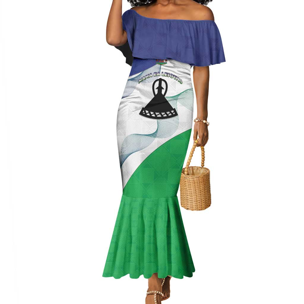 Personalized Naha ea Lesotho Mermaid Dress Coat Of Arms With Kente Pattern - African Pride