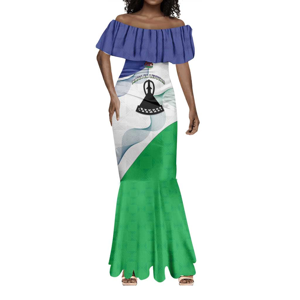 Personalized Naha ea Lesotho Mermaid Dress Coat Of Arms With Kente Pattern - African Pride