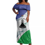 Personalized Naha ea Lesotho Off Shoulder Maxi Dress Coat Of Arms With Kente Pattern - African Pride