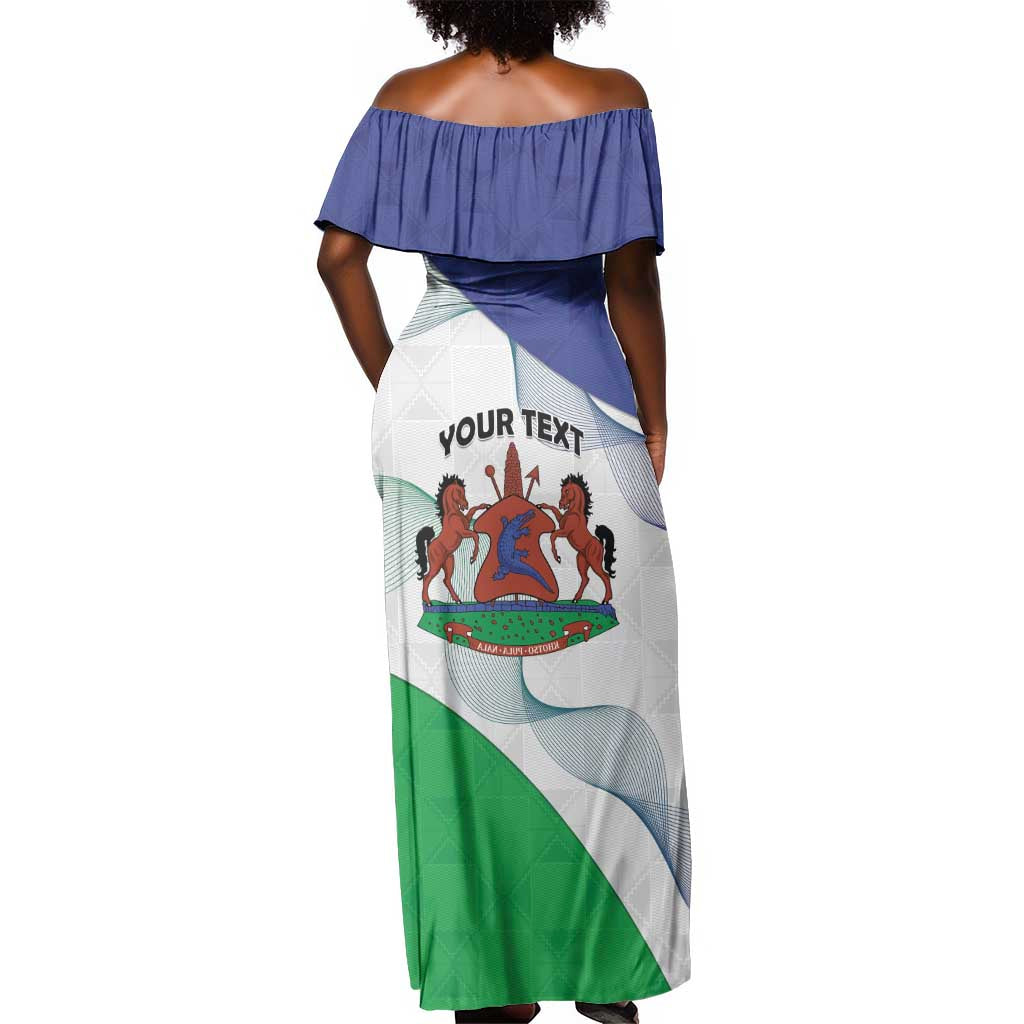 Personalized Naha ea Lesotho Off Shoulder Maxi Dress Coat Of Arms With Kente Pattern - African Pride