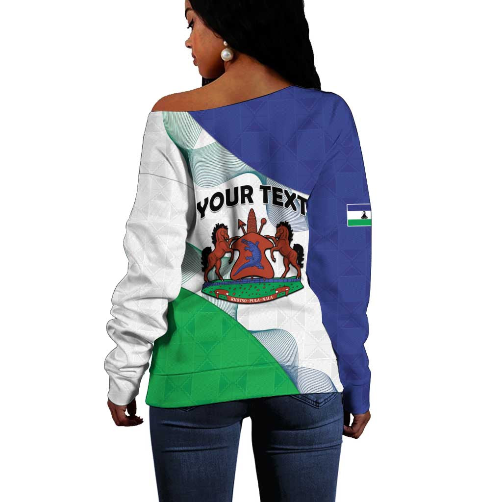 Personalized Naha ea Lesotho Off Shoulder Sweater Coat Of Arms With Kente Pattern - African Pride