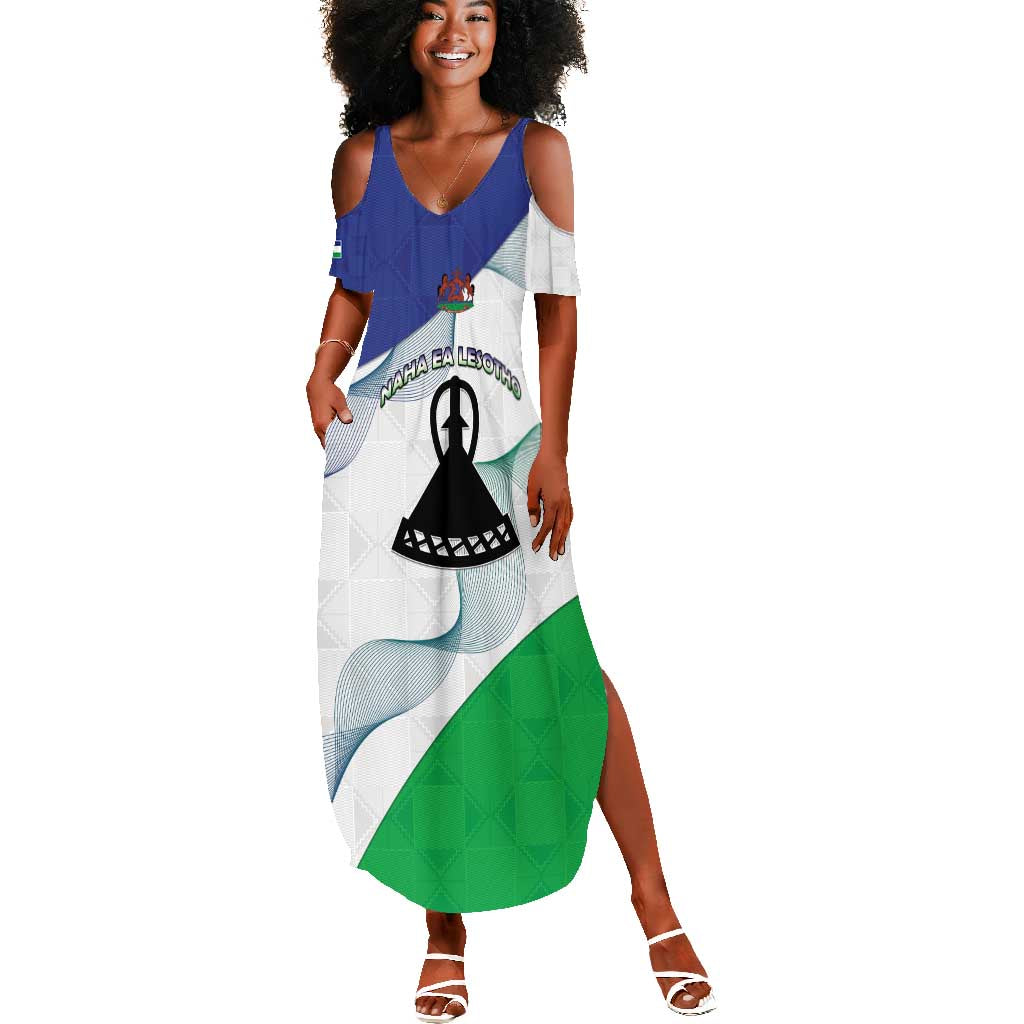 Personalized Naha ea Lesotho Summer Maxi Dress Coat Of Arms With Kente Pattern - African Pride