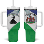 Personalized Naha ea Lesotho Tumbler With Handle Coat Of Arms With Kente Pattern - African Pride