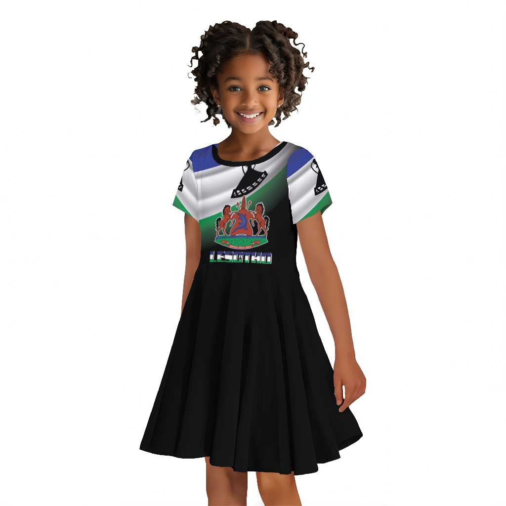 Happy Lesotho Independence Day Kid Short Sleeve Dress Khotso Pula Nala - African Pride