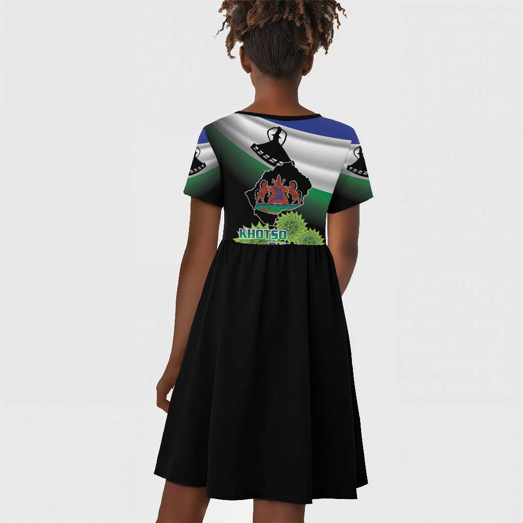 Happy Lesotho Independence Day Kid Short Sleeve Dress Khotso Pula Nala - African Pride