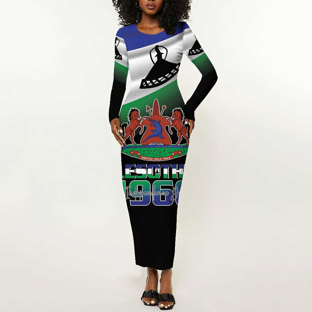Happy Lesotho Independence Day Long Sleeve Bodycon Dress Khotso Pula Nala - African Pride