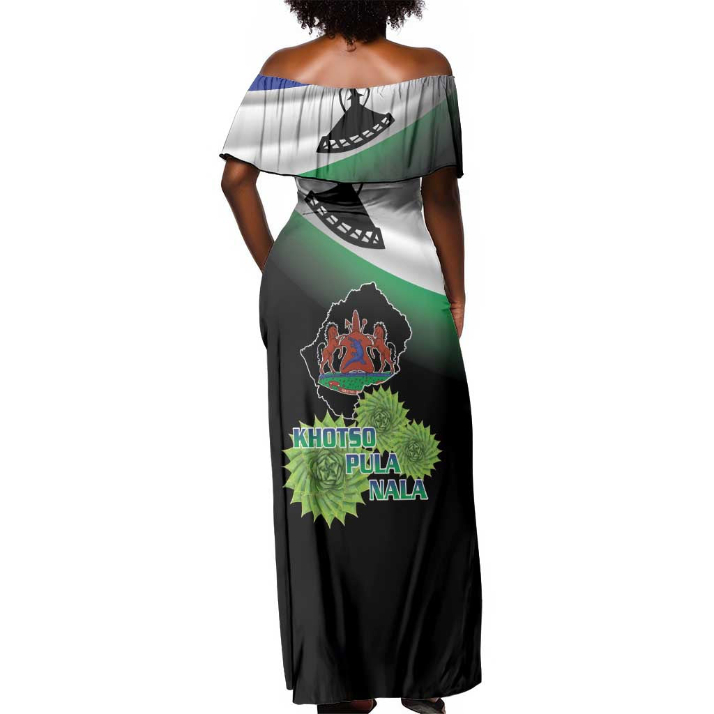 Happy Lesotho Independence Day Off Shoulder Maxi Dress Khotso Pula Nala - African Pride