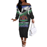 Happy Lesotho Independence Day Off The Shoulder Long Sleeve Dress Khotso Pula Nala - African Pride