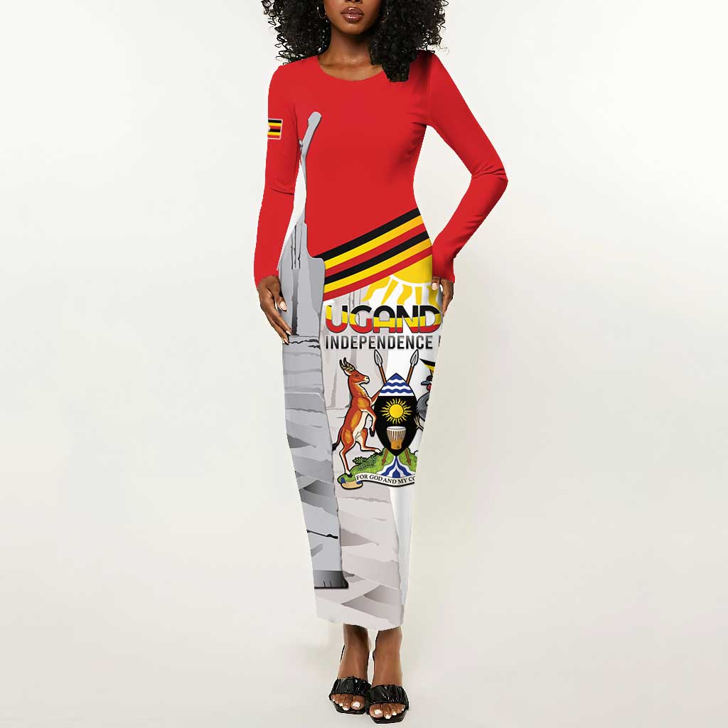 Uganda Independence Day Personalized Long Sleeve Bodycon Dress Independence Monument - African Pride