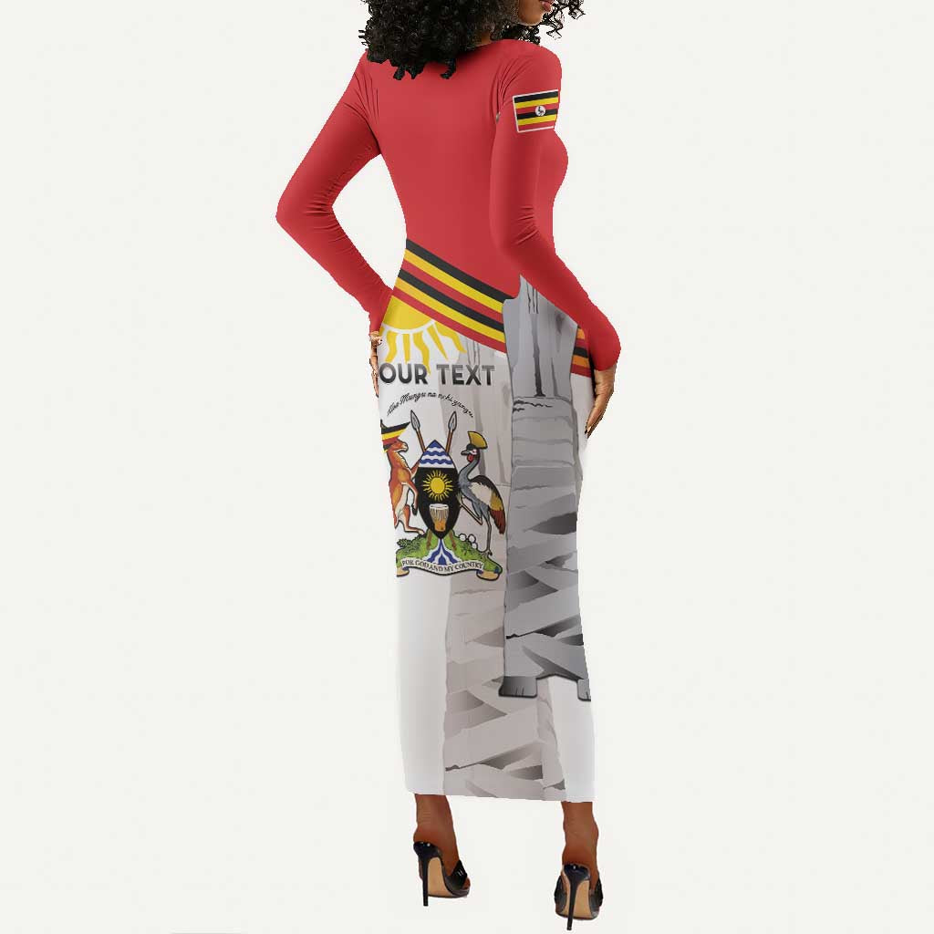 Uganda Independence Day Personalized Long Sleeve Bodycon Dress Independence Monument - African Pride