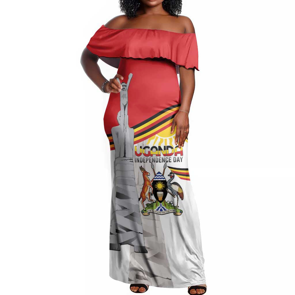 Uganda Independence Day Personalized Off Shoulder Maxi Dress Independence Monument - African Pride