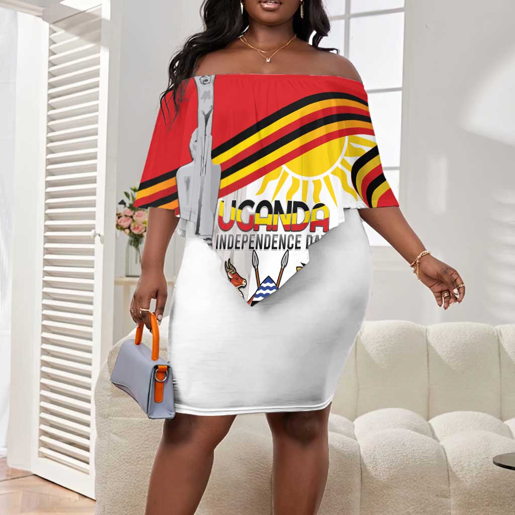 Uganda Independence Day Personalized Off Shoulder Short Dress Independence Monument - African Pride