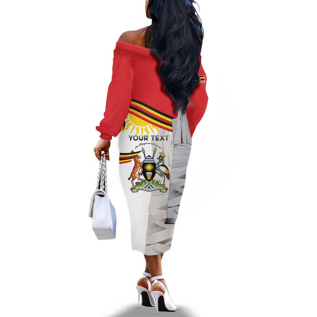 Uganda Independence Day Personalized Off The Shoulder Long Sleeve Dress Independence Monument - African Pride