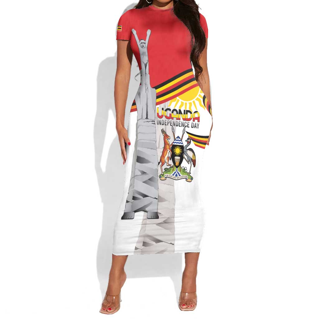Uganda Independence Day Personalized Short Sleeve Bodycon Dress Independence Monument - African Pride