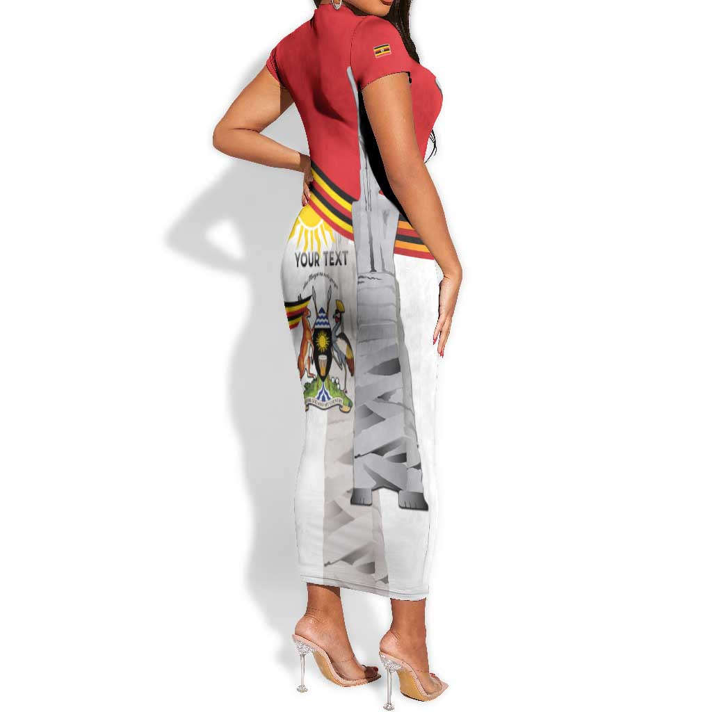 Uganda Independence Day Personalized Short Sleeve Bodycon Dress Independence Monument - African Pride