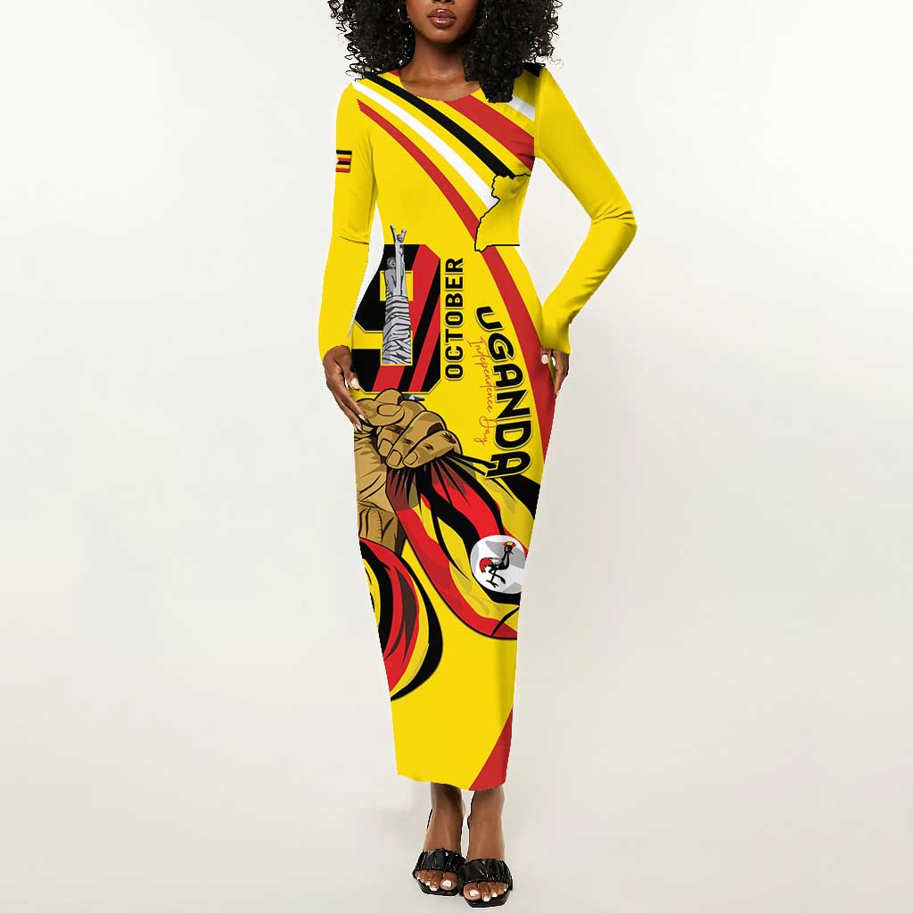Jamhuri ya Uganda Long Sleeve Bodycon Dress Happy Independence Day - African Pride