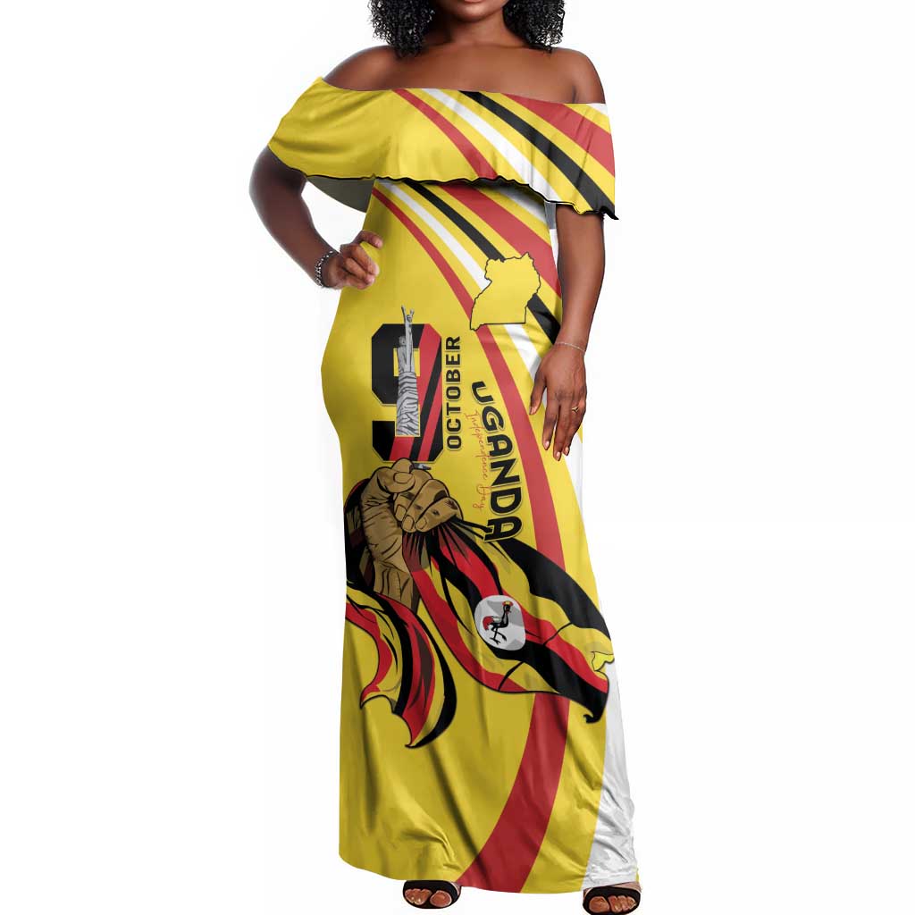 Jamhuri ya Uganda Off Shoulder Maxi Dress Happy Independence Day - African Pride
