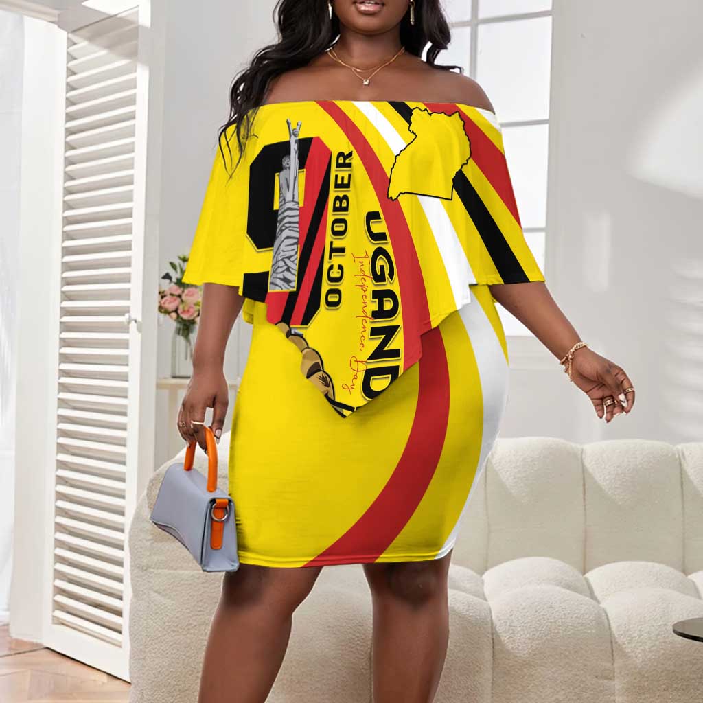 Jamhuri ya Uganda Off Shoulder Short Dress Happy Independence Day - African Pride