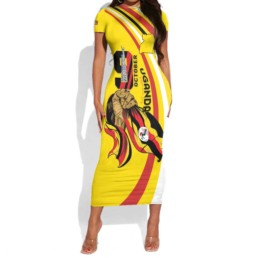 Jamhuri ya Uganda Short Sleeve Bodycon Dress Happy Independence Day - African Pride