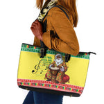 Afro Chirstmas in Senegal Leather Tote Bag Black Santa Playing Djembe Drum - African Pride