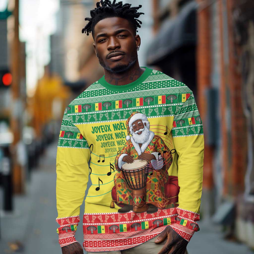 Afro Chirstmas in Senegal Long Sleeve Shirt Black Santa Playing Djembe Drum - African Pride