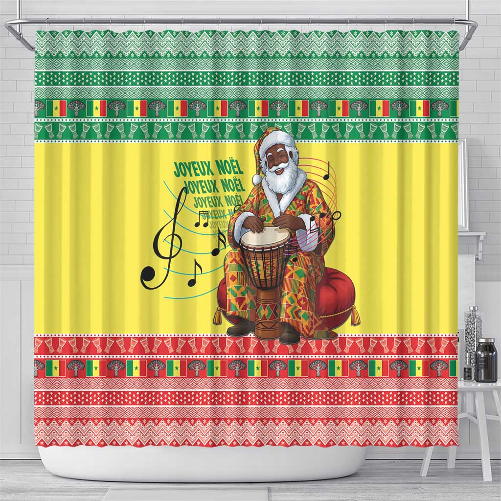 Afro Chirstmas in Senegal Shower Curtain Black Santa Playing Djembe Drum - African Pride