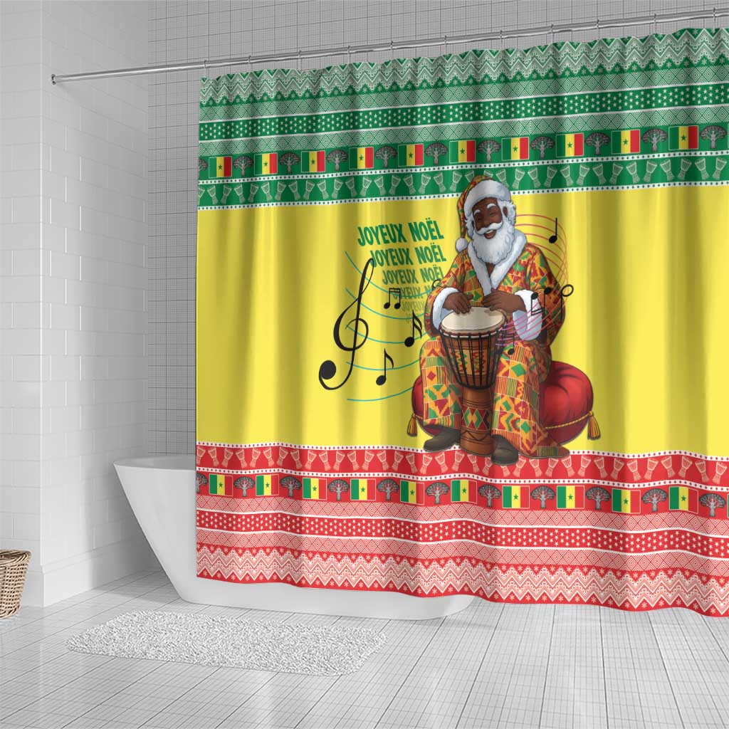 Afro Chirstmas in Senegal Shower Curtain Black Santa Playing Djembe Drum - African Pride