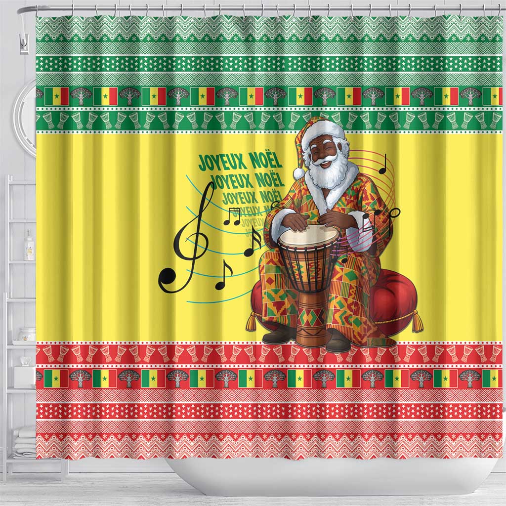 Afro Chirstmas in Senegal Shower Curtain Black Santa Playing Djembe Drum - African Pride
