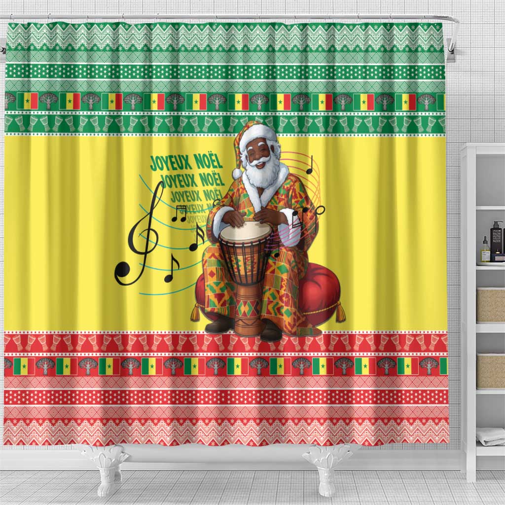 Afro Chirstmas in Senegal Shower Curtain Black Santa Playing Djembe Drum - African Pride