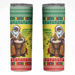 Afro Chirstmas in Senegal Skinny Tumbler Black Santa Playing Djembe Drum - African Pride