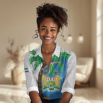 Personalised Afro Sierra Leone Women Casual Shirt Coat Of Arms With Flag Map LT15