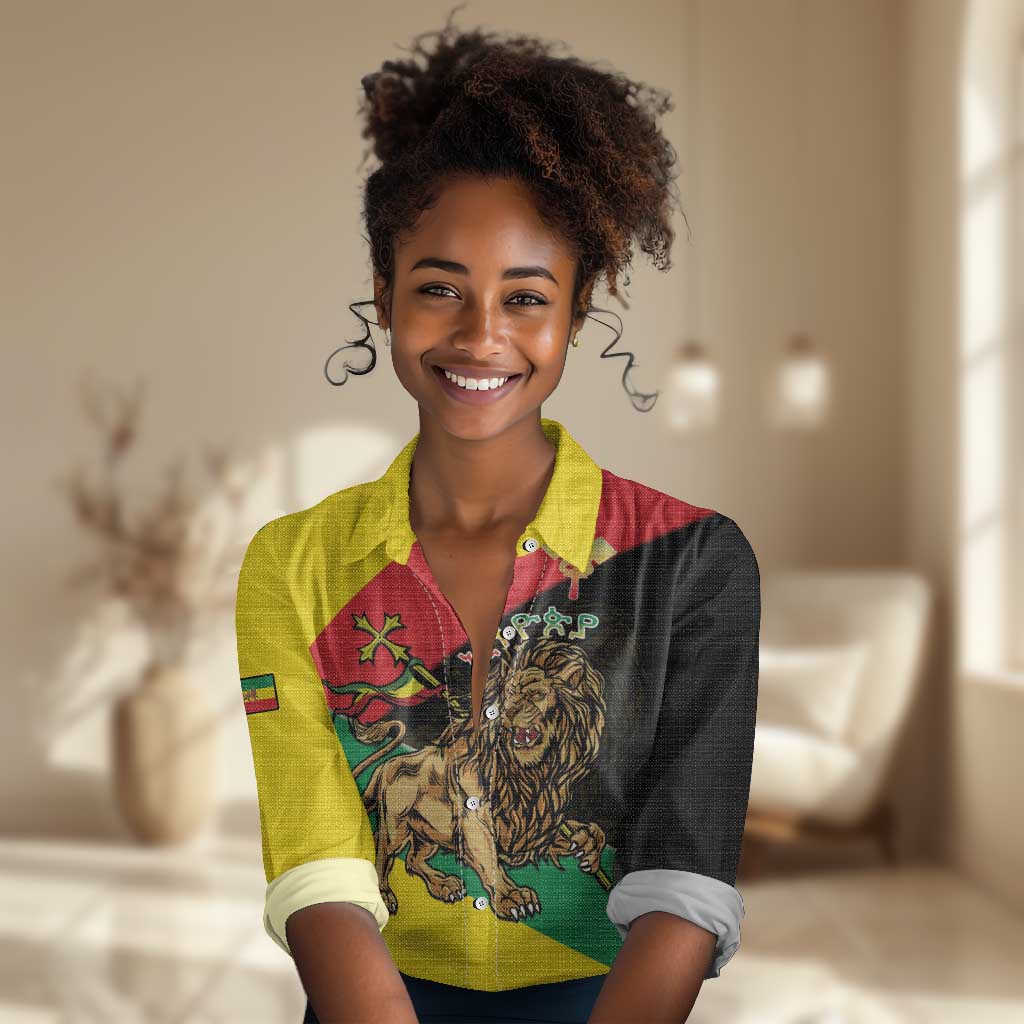 Ethiopia National Day Long Sleeve Button Shirt Ethiopia Lion of Judah African Pattern LT14
