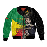 Jah Rastafari Sleeve Zip Bomber Jacket Haile Selassie
