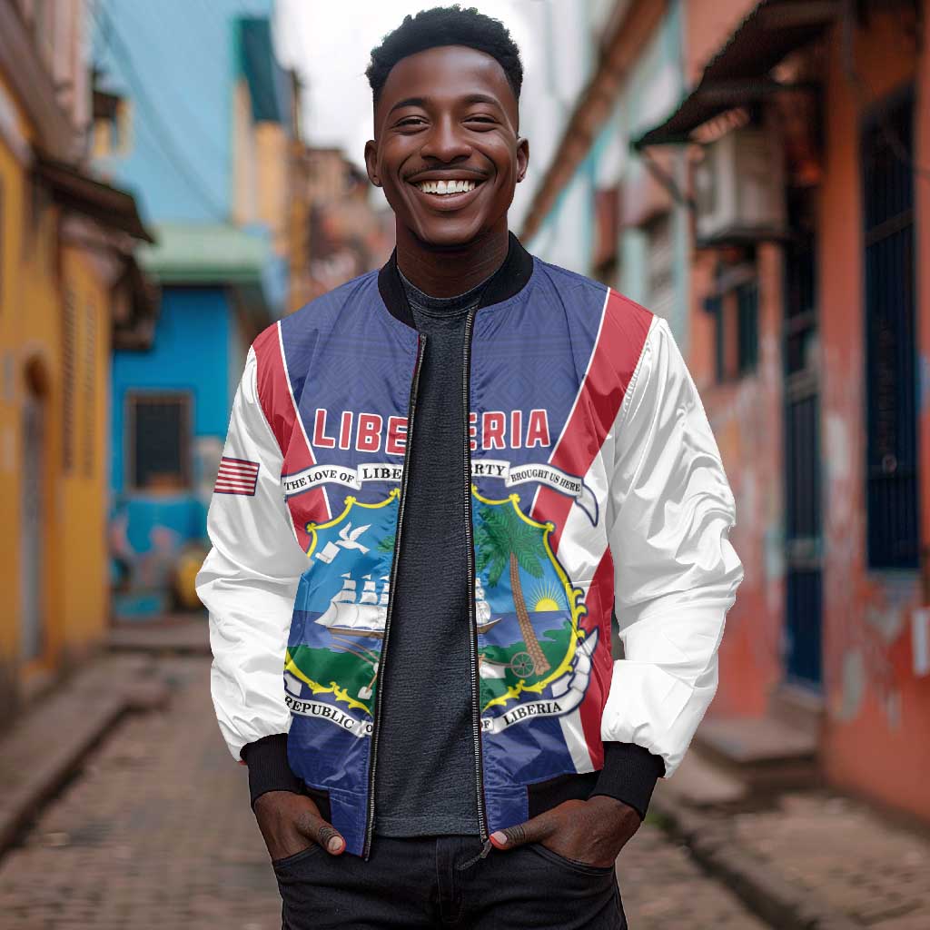 Personalised Afro Liberia Bomber Jacket Coat Of Arms With Flag Map - African Pattern