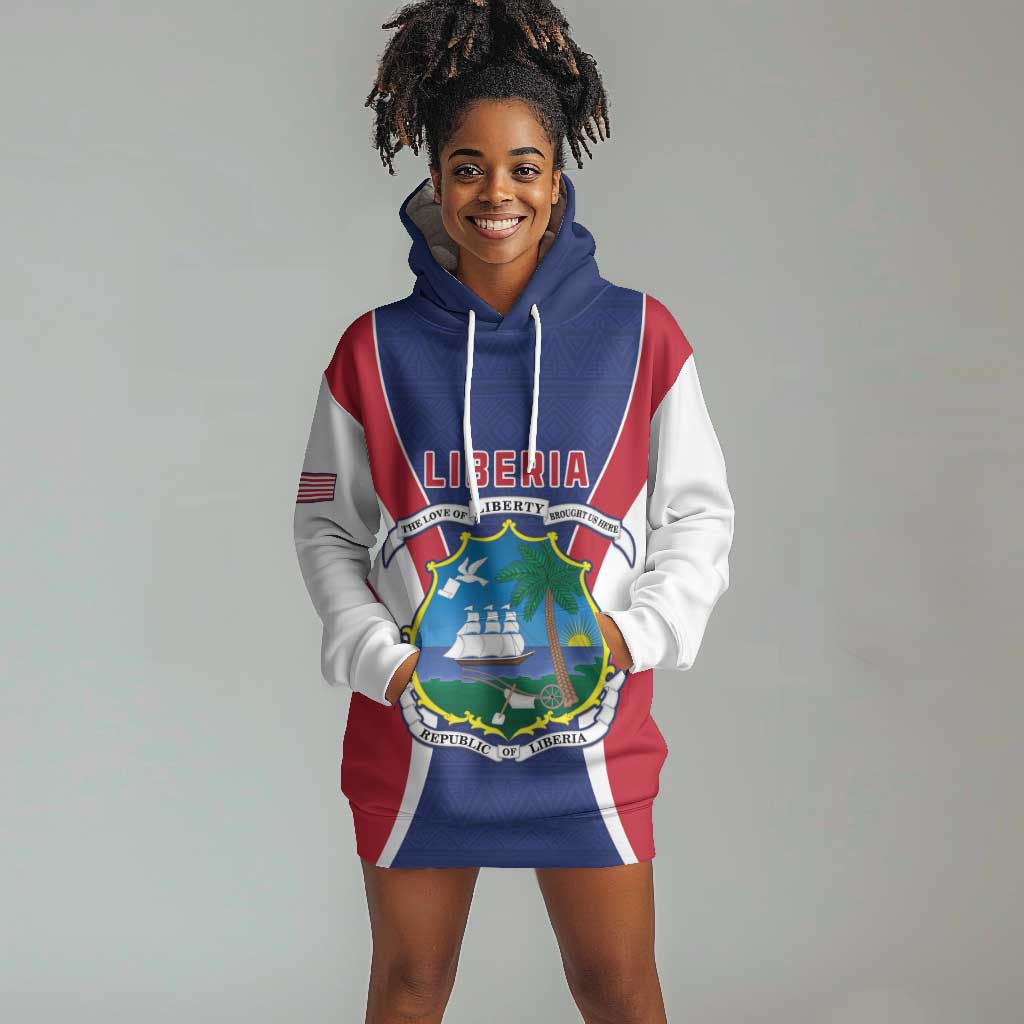 Personalised Afro Liberia Hoodie Dress Coat Of Arms With Flag Map - African Pattern