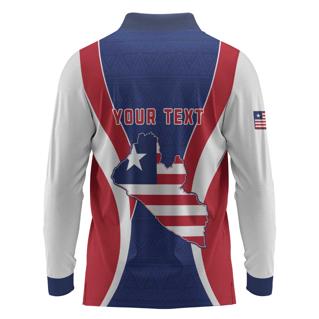 Personalised Afro Liberia Long Sleeve Polo Shirt Coat Of Arms With Flag Map - African Pattern