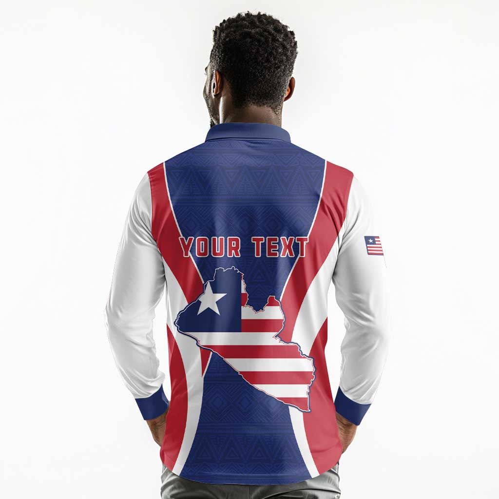 Personalised Afro Liberia Long Sleeve Polo Shirt Coat Of Arms With Flag Map - African Pattern