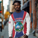 Personalised Afro Liberia Long Sleeve Shirt Coat Of Arms With Flag Map - African Pattern