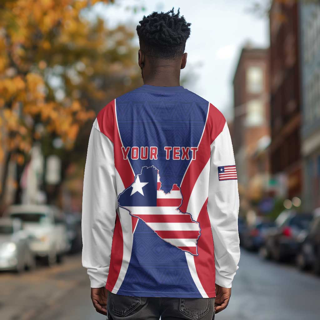 Personalised Afro Liberia Long Sleeve Shirt Coat Of Arms With Flag Map - African Pattern