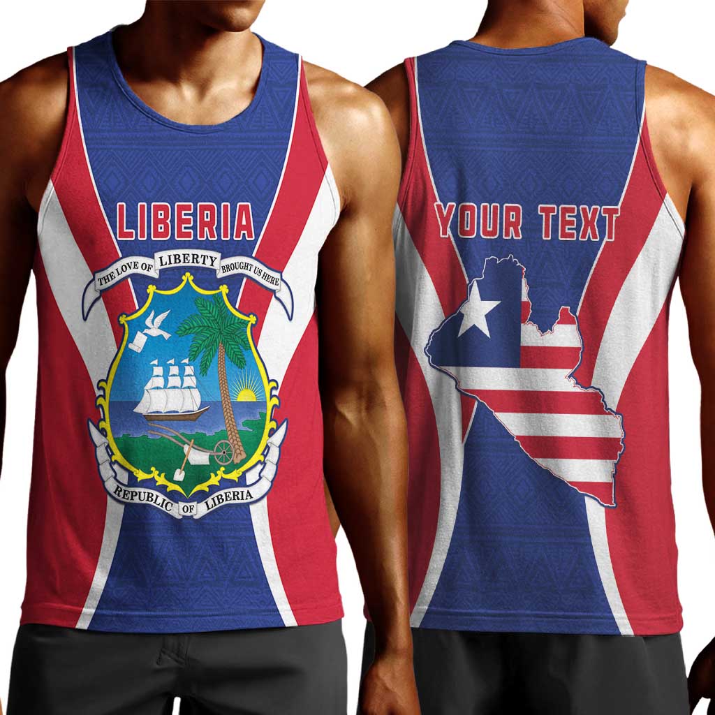 Personalised Afro Liberia Men Tank Top Coat Of Arms With Flag Map - African Pattern
