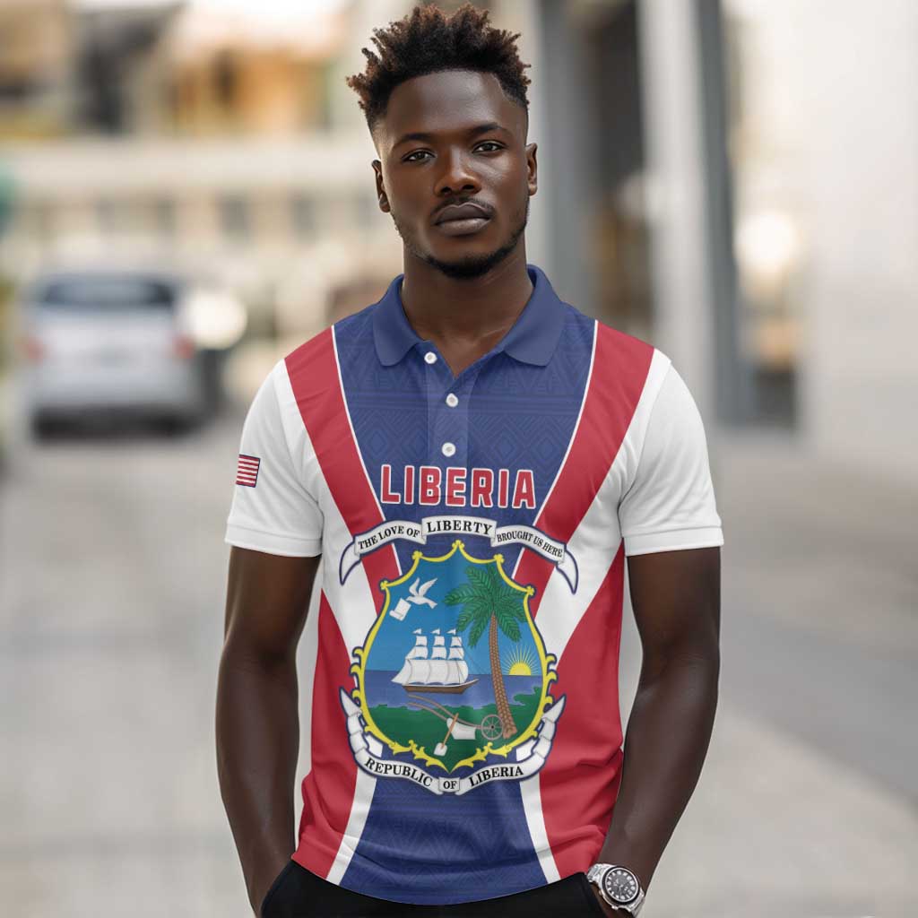 Personalised Afro Liberia Polo Shirt Coat Of Arms With Flag Map - African Pattern