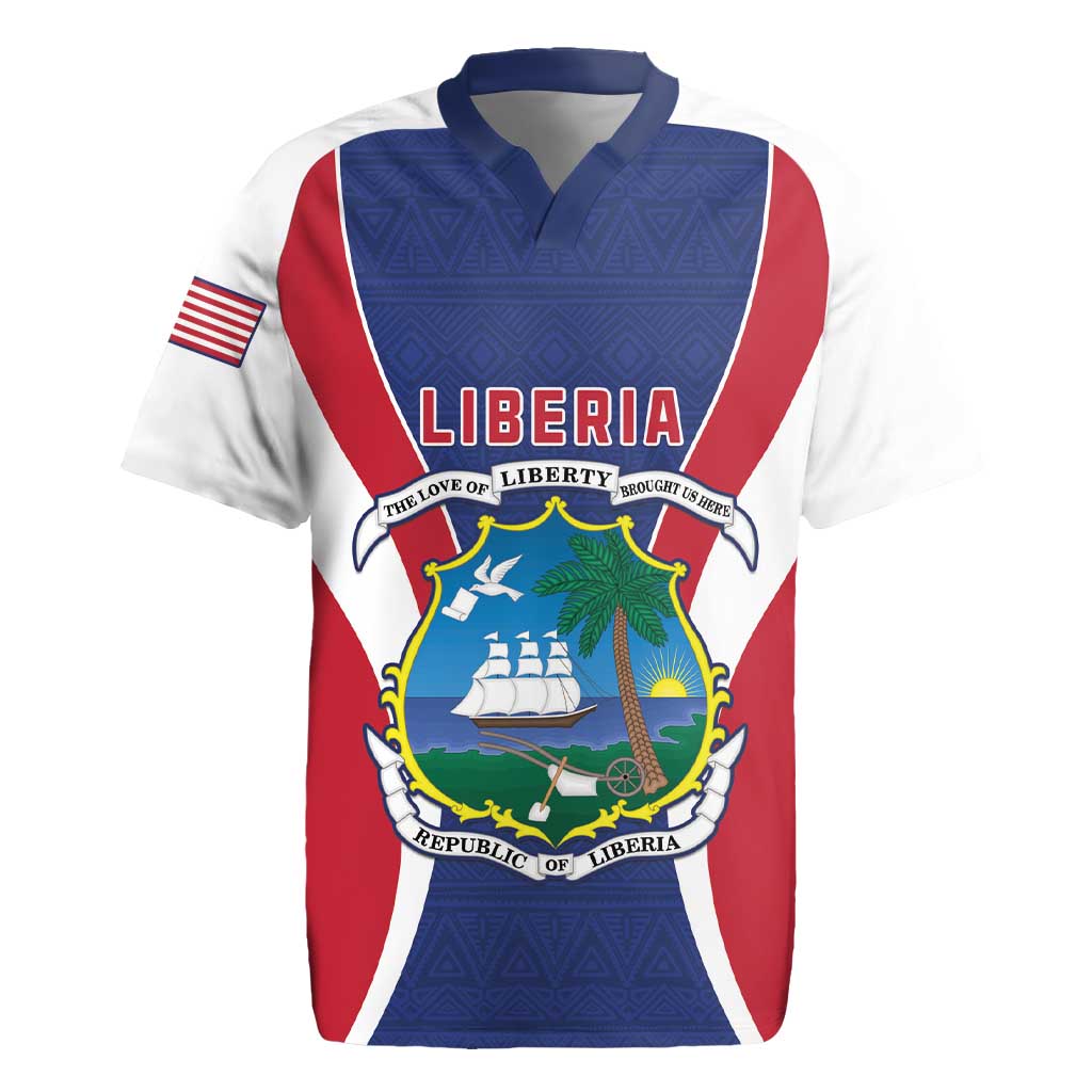 Personalised Afro Liberia Rugby Jersey Coat Of Arms With Flag Map - African Pattern