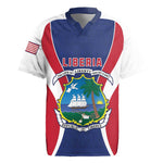 Personalised Afro Liberia Rugby Jersey Coat Of Arms With Flag Map - African Pattern