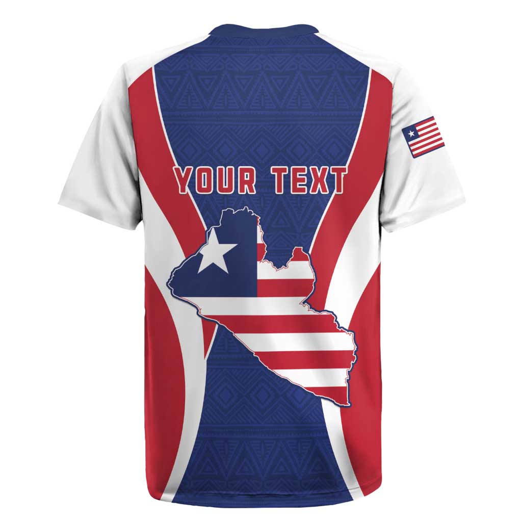 Personalised Afro Liberia Rugby Jersey Coat Of Arms With Flag Map - African Pattern
