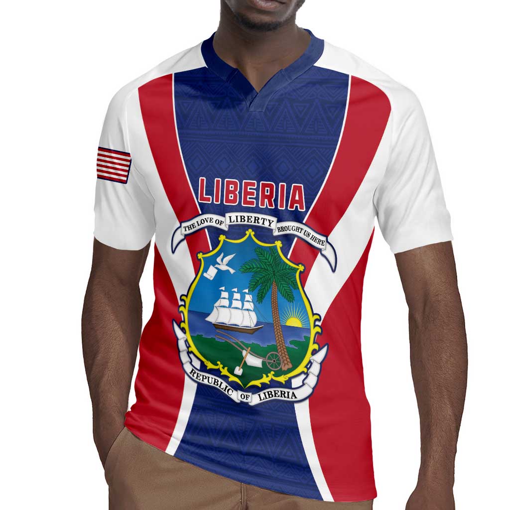 Personalised Afro Liberia Rugby Jersey Coat Of Arms With Flag Map - African Pattern